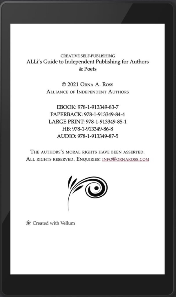 reative Self-Publishing Copyright Page image screenshot from a kindle device