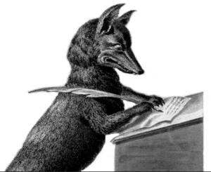 Fox writing with quill