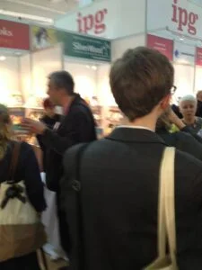 Scene in an aisle of the London Book Fair