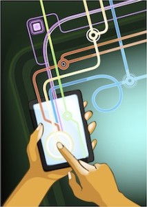Graphic of a touch screen in use