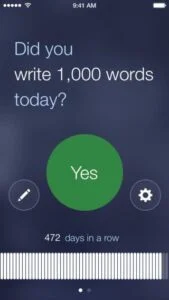 Screenshot of mobile phone app reminding you to write 1000 words