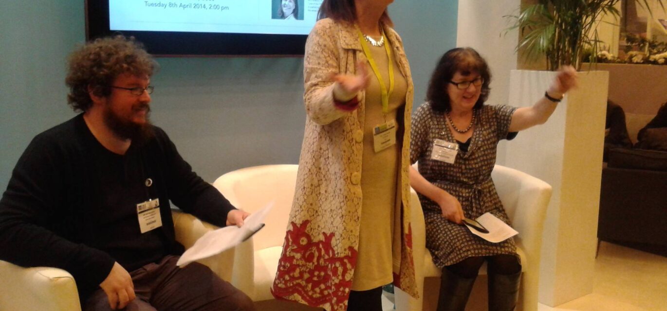 Book launch event photo of Dan, Orna and Debbie