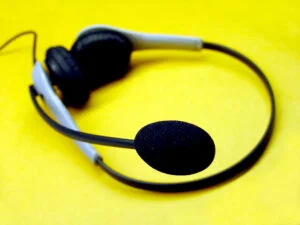 Photo of a headset with headphones and microphones