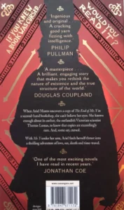 Image of the back of 'The end of mr y' book, written by Scarlett Thomas 