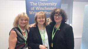Photo of Di, Lorna and Debbie at writing festival
