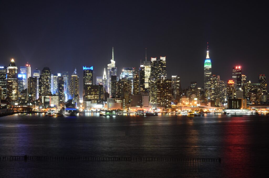 Night time cityscape photo of New York
