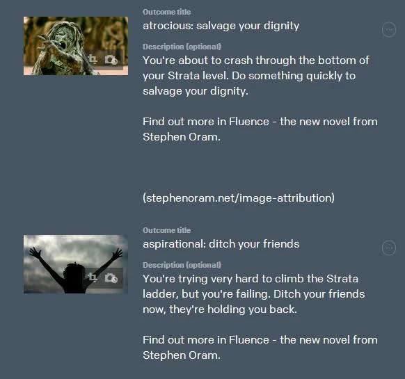 screenshot of outcomes