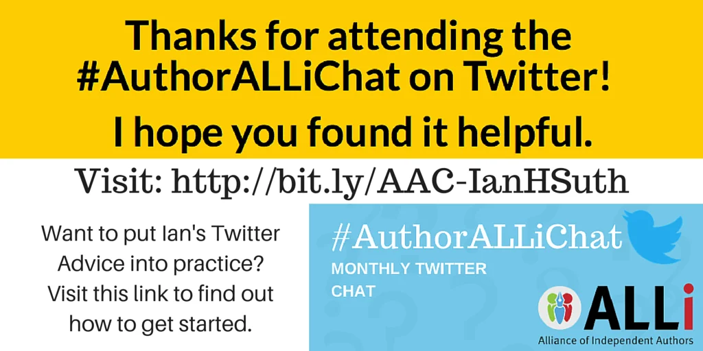 twitter chat promo from Ian Sutherland for #AuthorALLiChat