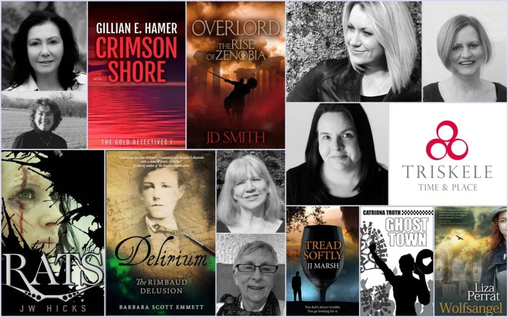 Montage of Triskele books and authors