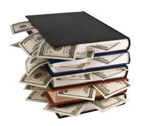 image of books with dollar bills sticking out of them