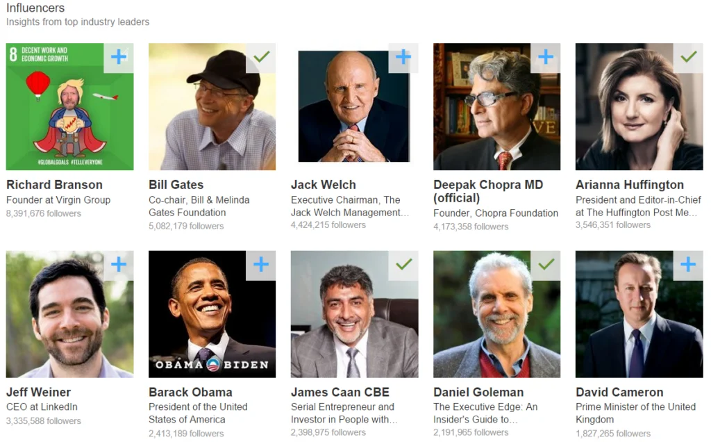 screenshot of influencers