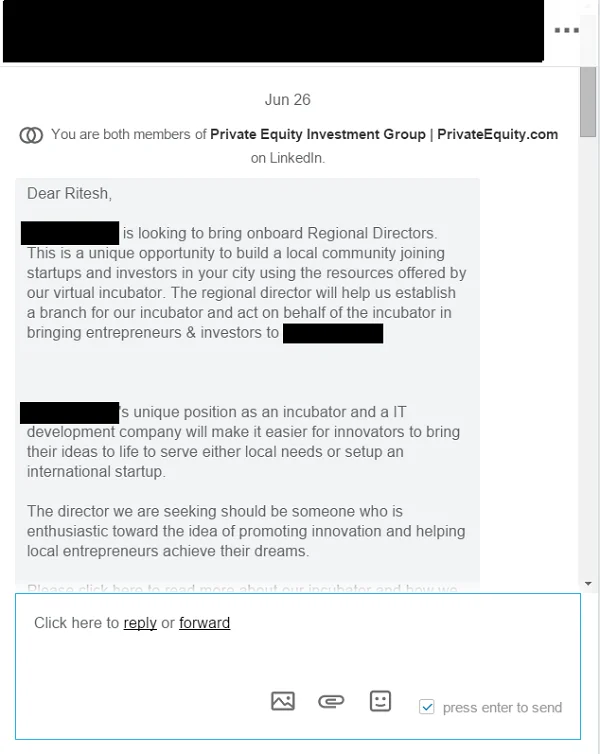 Screenshot of message