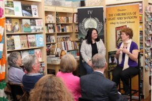 Alison and Liesel in conversation in front of the bookshop audience