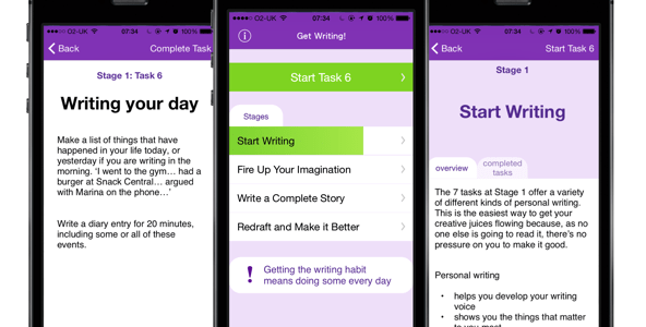 Screenshots of Jenny Alexander's Get Writing App