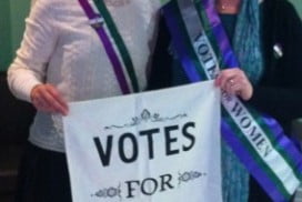 photo of Rebecca and Lucienne with poster