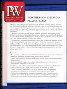 Publishers Weekly makes a petition to tackle the US' Cuba trade embargo their cover