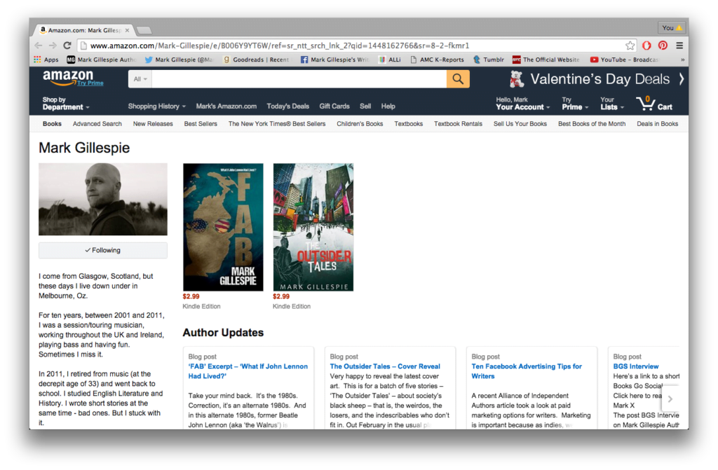 Screenshot of Mark Gillespie's own Amazon Author Page 