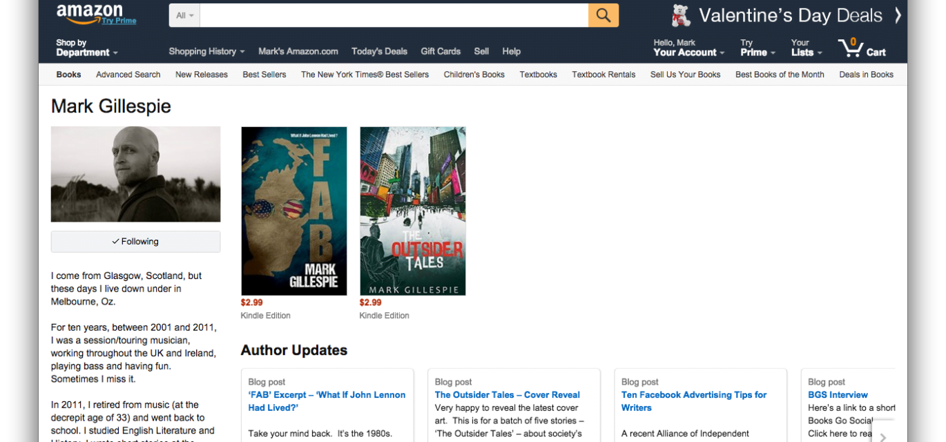 Screenshot of Mark Gillespie's own Amazon Author Page
