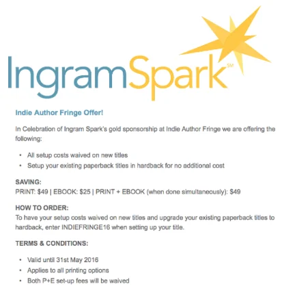 Ingram Spark Indie Author Fringe Offer