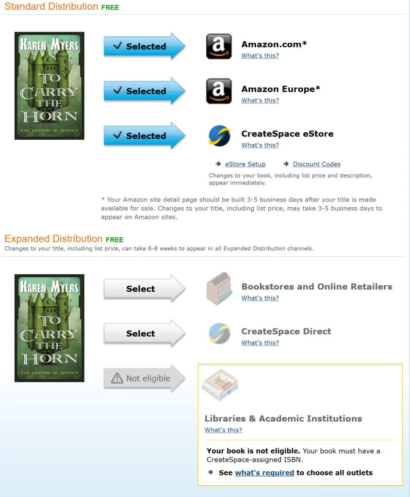 screenshot of CreateSpace page