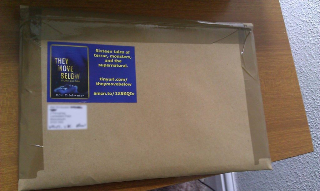 Pic of parcel with promotional sticker on it