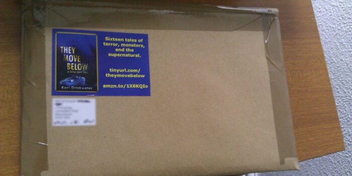 Pic of parcel with promotional sticker on it