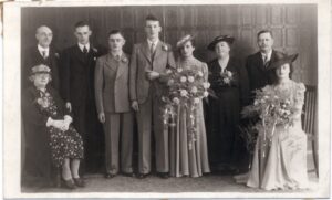 Sepia photo of wedding party