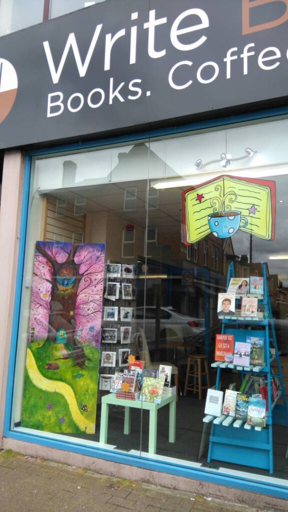 Photo of shop window of Write Blend Books