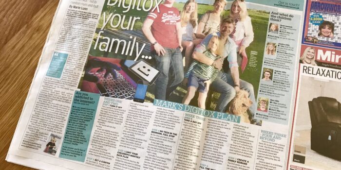 Photo of author being interviewed in TV studio