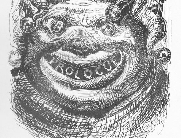 Drawing Of Jester Gargoyle With Word Prologue In Place Of Teeth)