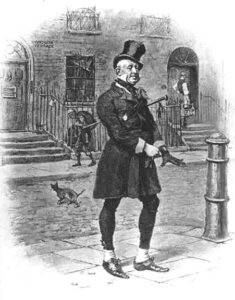 line drawing of Mr Micawber, famed for his financial management advice