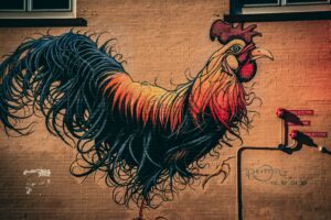 street art cockerel to illustrate Cockygate