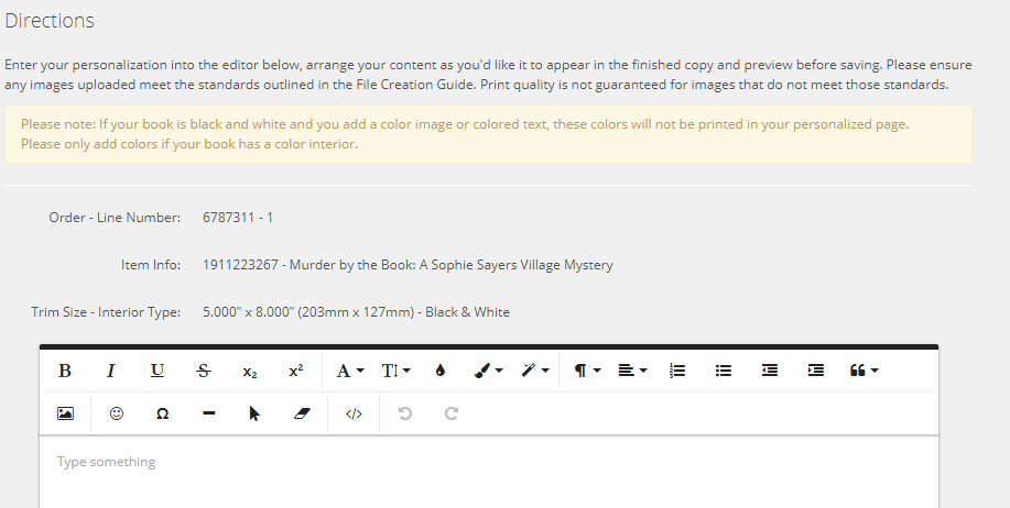 screenshot of form for adding the inscription for your personalised copy