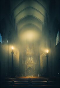 AI: Murky, dark cathedral interior