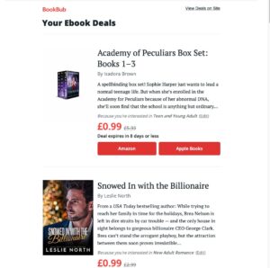 Bookbub Featured Deal: Image of the deals in an email