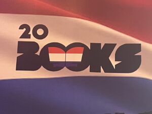 Image of the 20books logo with a Dutch flag behind it