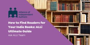 Text reads: Find readers for your books, with image of bookshelf