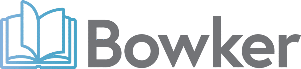 Logo of Bowker featuring an open book illustration and the word "Bowker" in grey text.