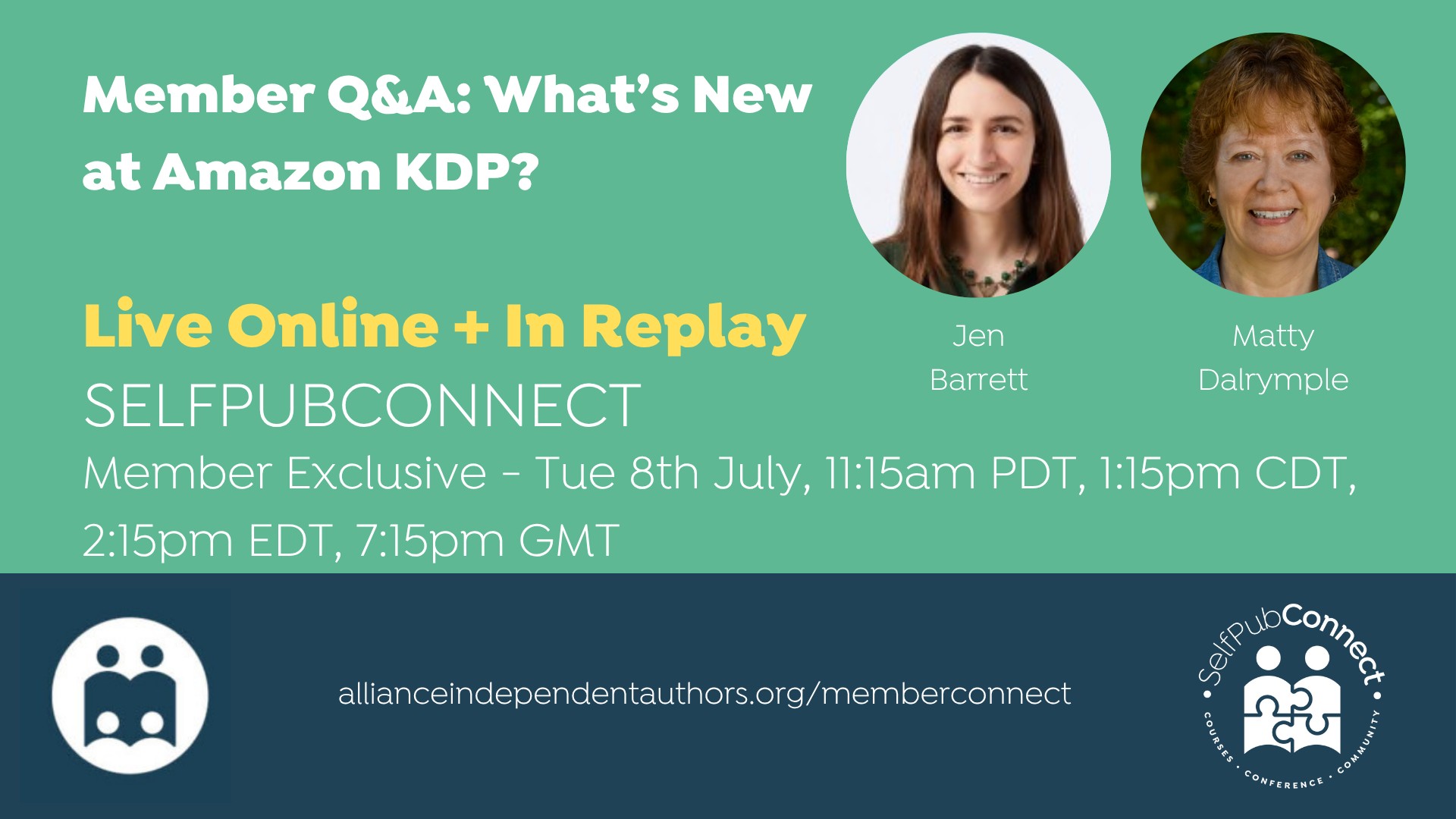 Graphic promoting a Q&A session about Amazon KDP, featuring two individuals' photos and event details.